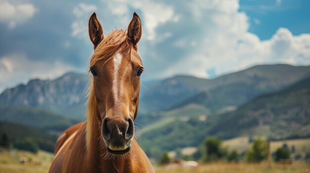 Horse Looking At Camera Closeup Portrait of Beautiful Light Brown Animal with Blurred Background