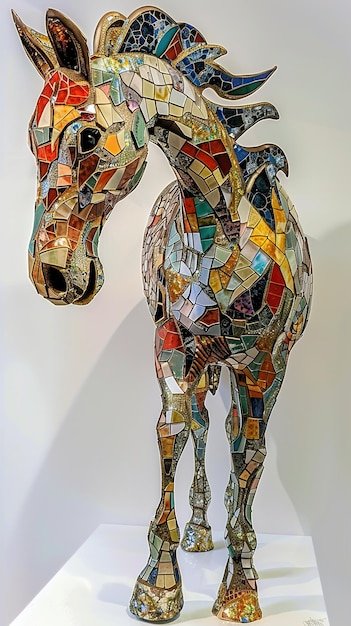 a horse made of glass and mosaics is shown