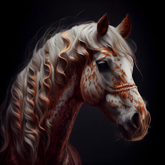 Horse portrait on a black background 3d rendering 3d illustration