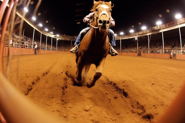 Horse and rider in western rodeo arena