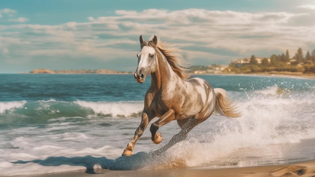 Horse running in the beach