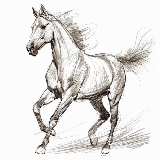 Photo horse running isolated pencil drawing on white paper artwork