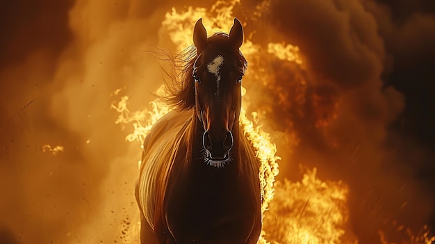 Photo horse running through fire