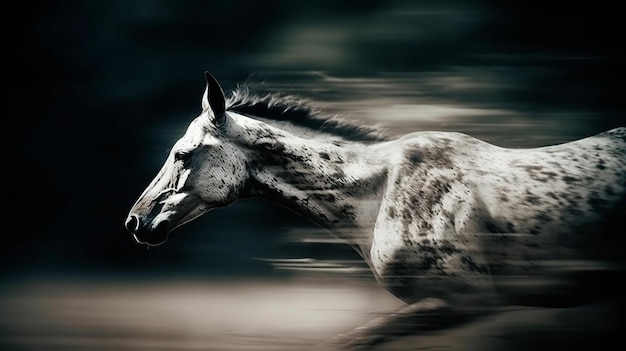 A horse running with a blurry background that says'horse '