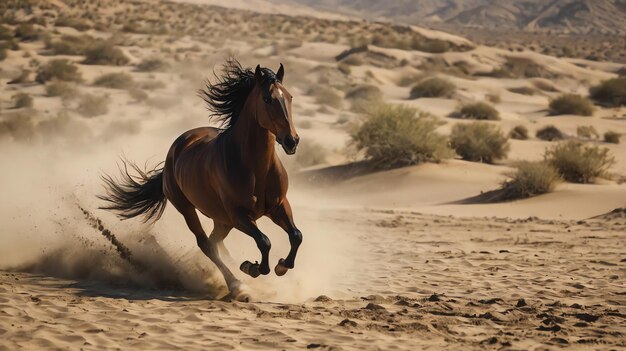 Photo a horse runs in a field