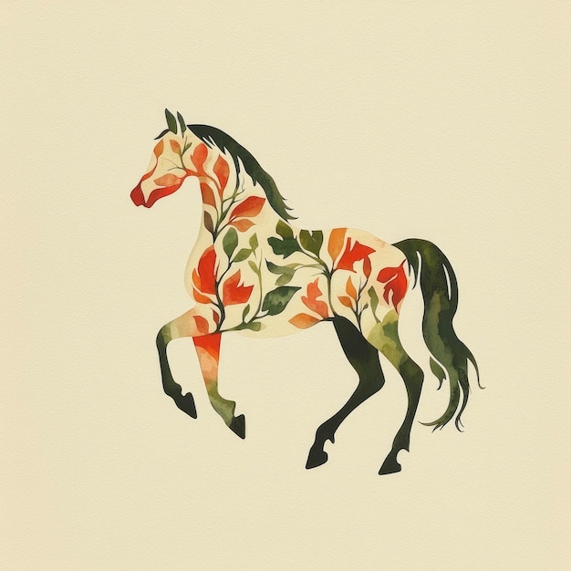 Photo horse silhouette with floral pattern