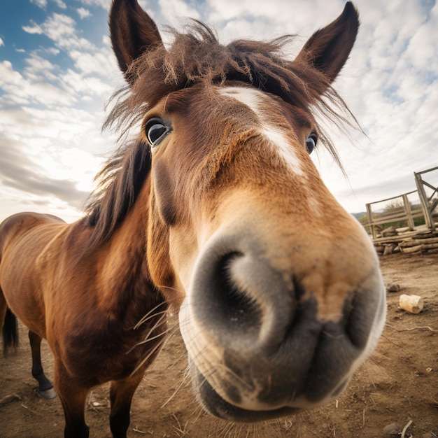 Horse sniffing the camera face portrait