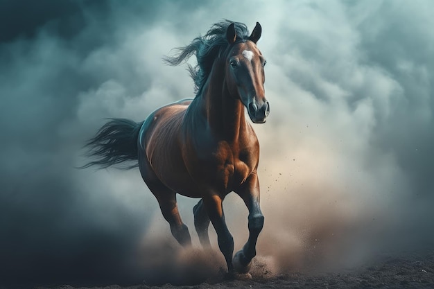 Horse wild running through clouds Generate Ai