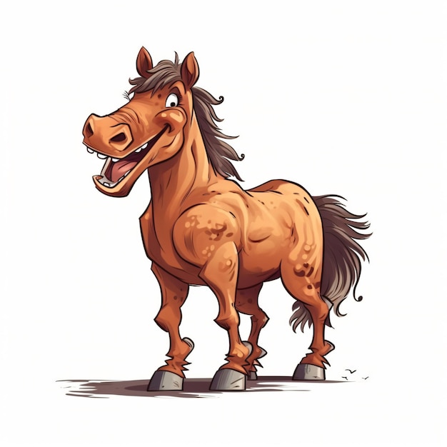 A horse with a big nose and a big nose is standing in front of a white background.