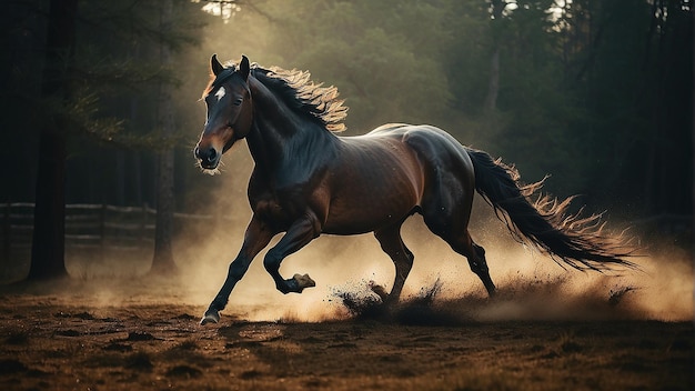 a horse with a black mane running in the field