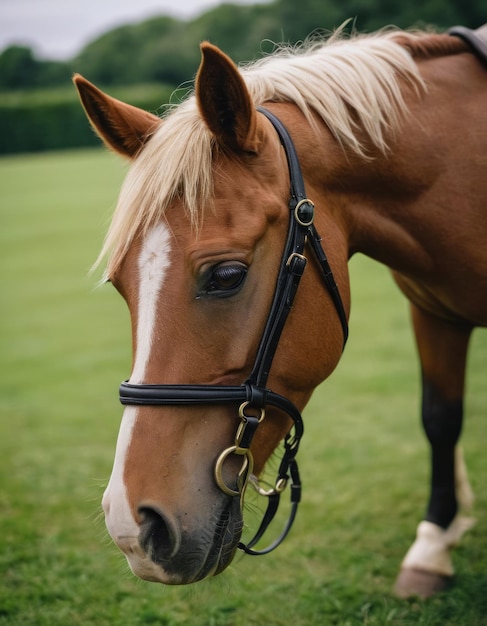 Photo a horse with blonde hair is standing in a field