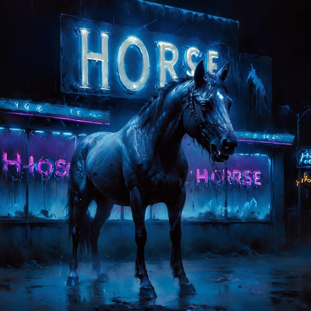 A horse with a blue light