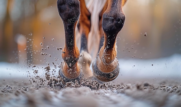 a horse with a brown hoof that has a white tail