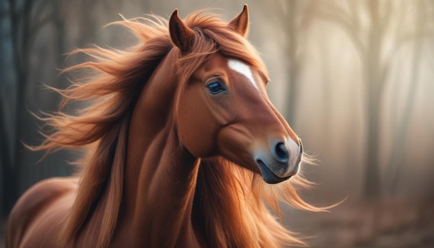 a horse with a brown mane and a black nose