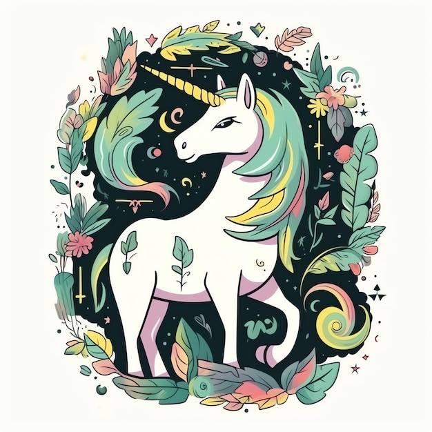 Photo a horse with a crown on its head is surrounded by flowers and plants