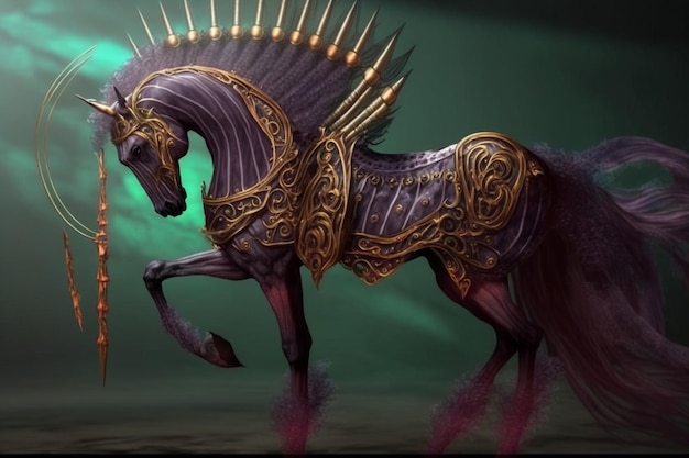 A horse with a crown and a sword on it