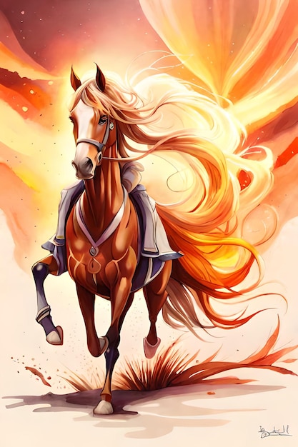 A horse with a flame on its tail is on a poster