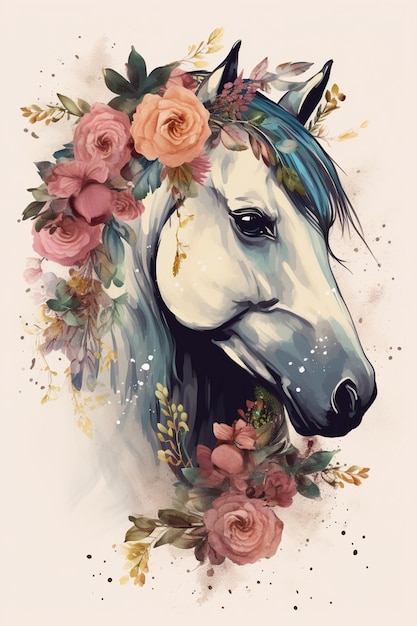 A horse with a floral crown