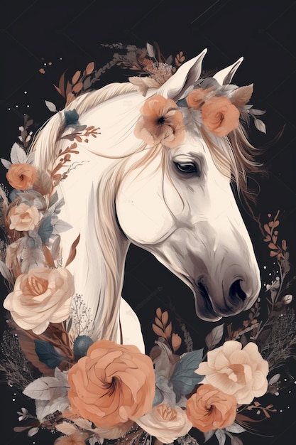 A horse with flowers on it