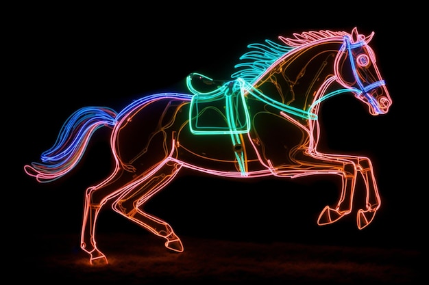 A horse with a green light on its back is lit up.