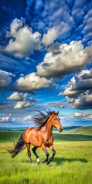 a horse with a mane of hair is in a field