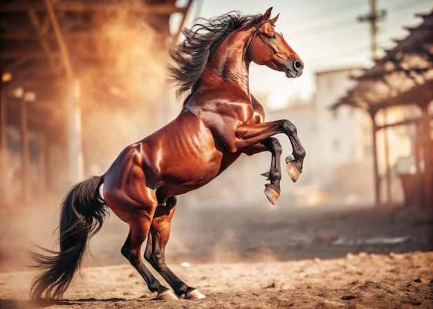 a horse with a mane on its back is running in the air