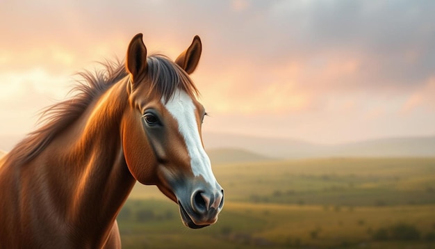 A horse with a white face stands in a field