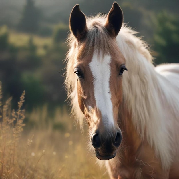 a horse with a white mane and a brown mane