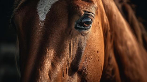 A horse with a white patch on its face