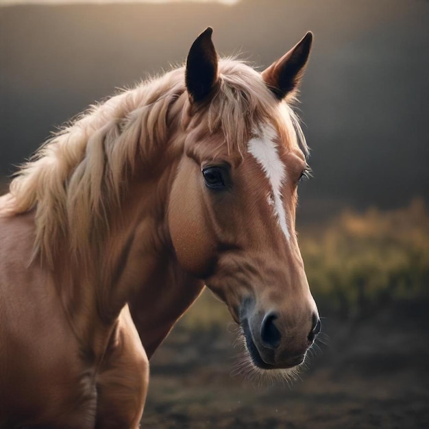 a horse with a white spot on its head is in a field