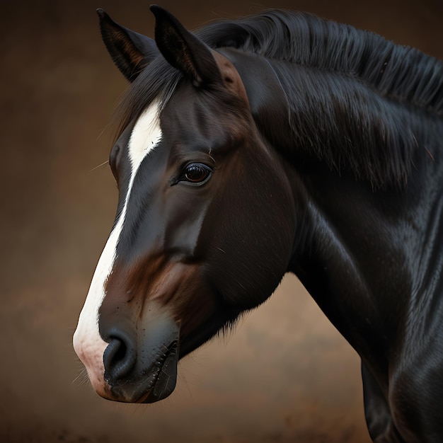 a horse with a white stripe on its face is shown