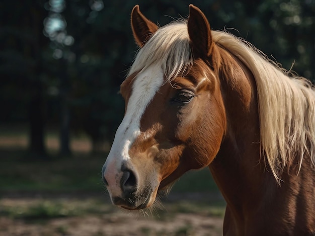 a horse with a white stripe on its head and a white stripe on its nose