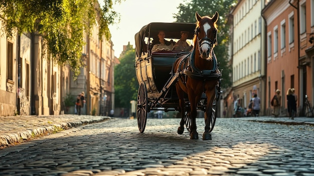 Horsedrawn Carriage on Cobblestone Street in Old Town