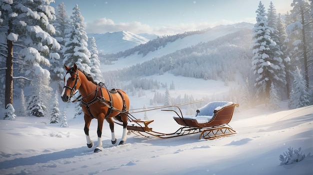 HorseDrawn Sleigh in SnowCovered Forest