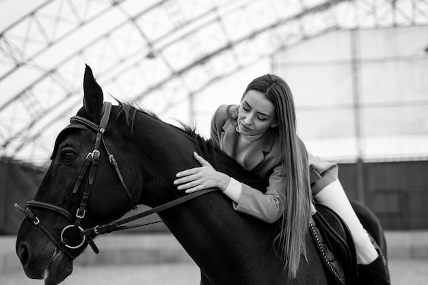 Horseriding woman on the ranch Countryside lady on horseback riding