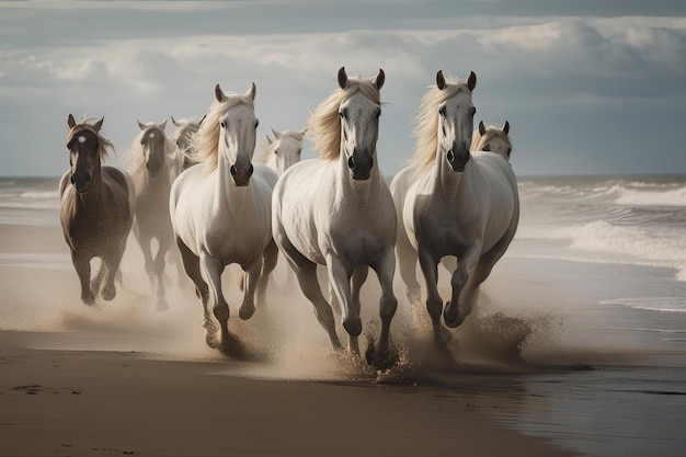 Horses running on beach