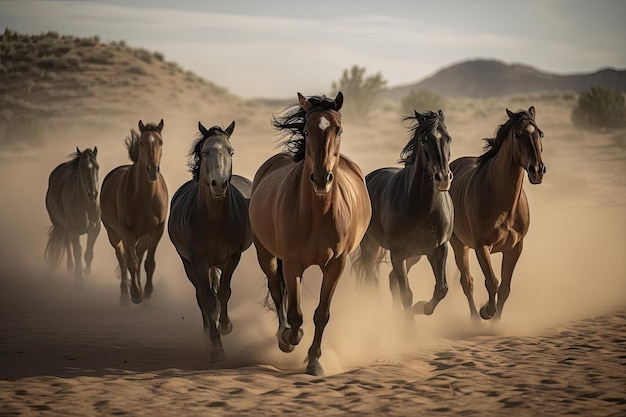 Horses running on beach