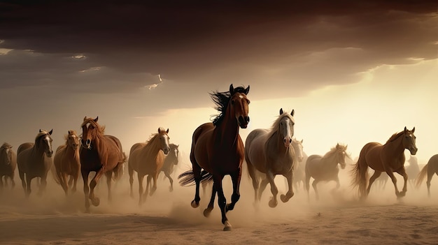 Horses running in the desert wallpaper