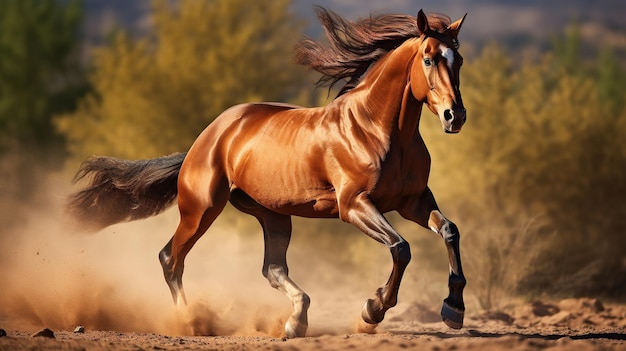 Horses running in the meadow