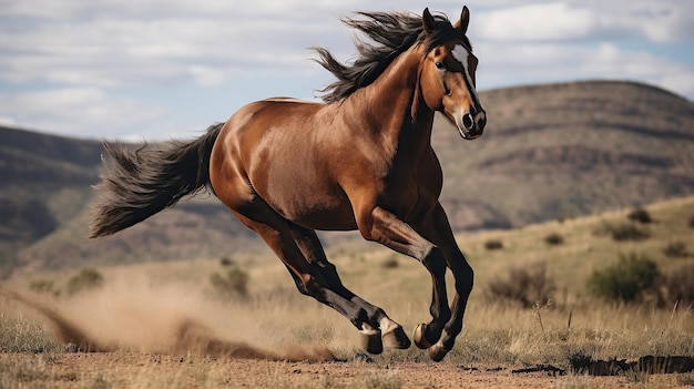 Horses running in the meadow