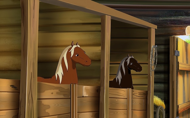 Horses in the stable illustration