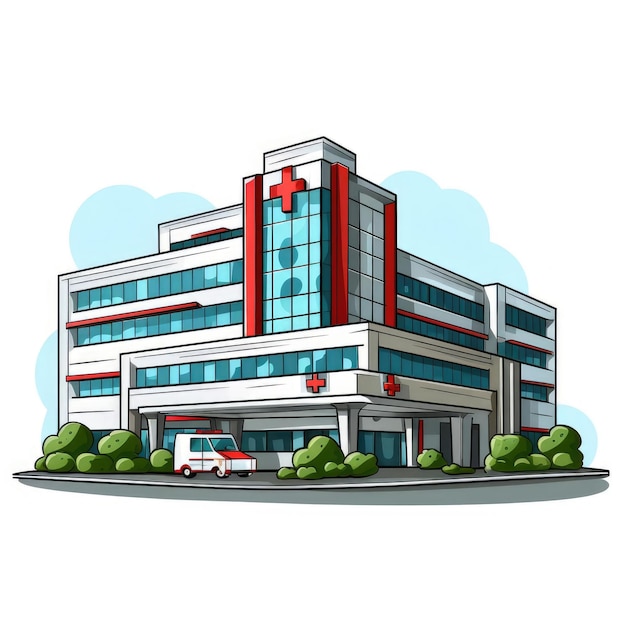 Hospital building clip art cartoon illustration isolated white background