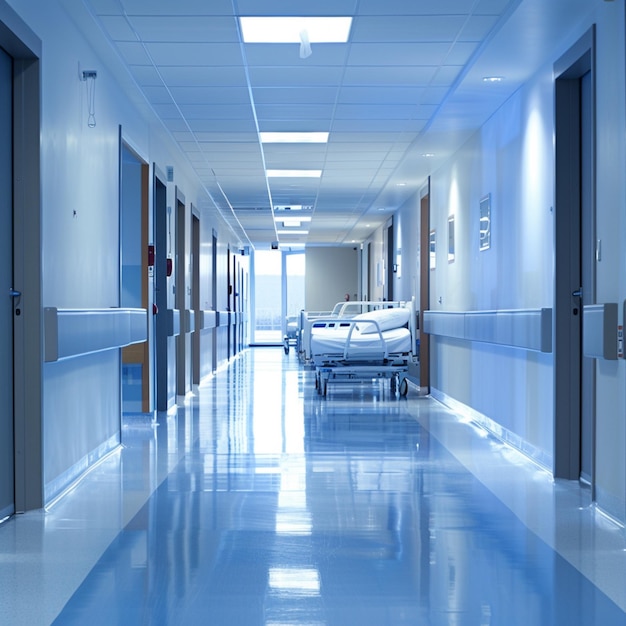 A hospital corridor with a medical center