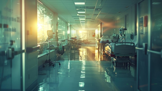 Hospital Corridor with Sunlit Windows