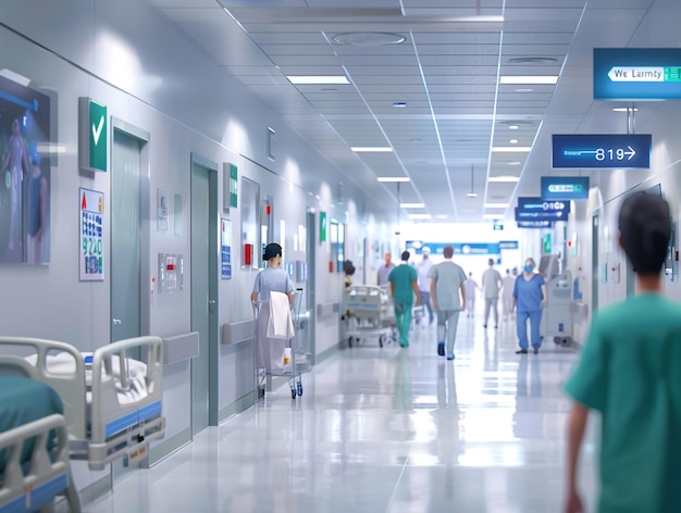 Hospital reception area inside of a modern facility building wallpaper