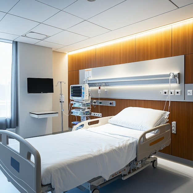 Photo a hospital room with a bed and a tv on the wall