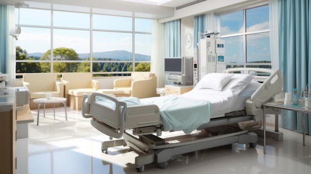 Hospital room with beds and comfortable medical equipped in a modern hospital