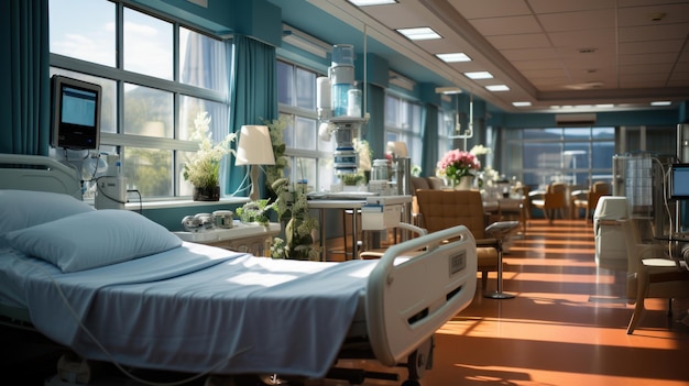 Hospital room with beds and comfortable medical equipped in a modern hospital