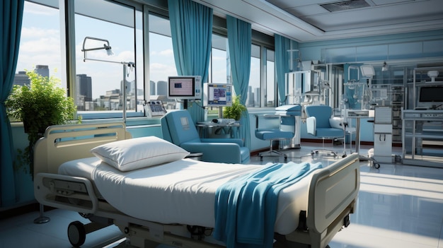 Hospital room with beds and comfortable medical equipped in a modern hospital