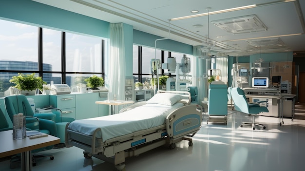 Hospital room with beds and comfortable medical equipped in a modern hospital